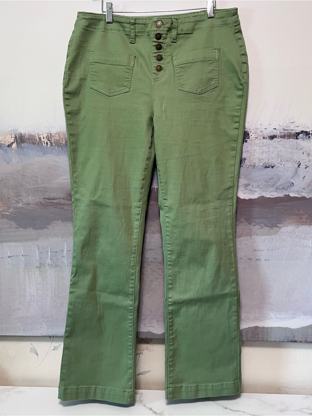DG2 by Diane Gilman Virtual Stretch Denim Jean Pull-On Bootcut Green Size 16